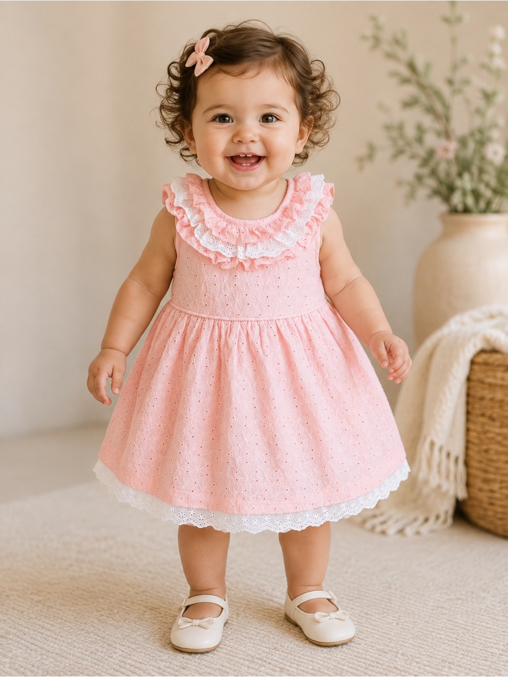 Iris & Ivy Pink Eyelet Ruffle Dress for Baby, 12M, NWOT!